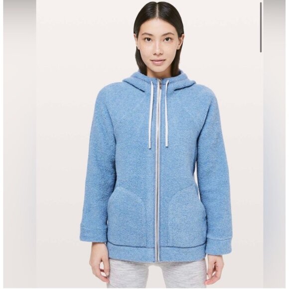 Lululemon So Sherpa Lunar Eclipse Periwinkle Blue Full Zip Hooded Jacket Size 12 - Picture 2 of 15